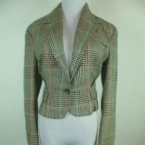 Vintage Ralph Lauren silk glen plaid jacket blazer tan black 6